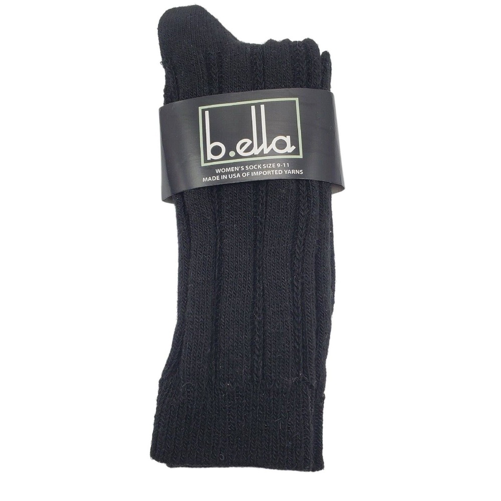 Black Ribbed Crew Socks Medium B.ella 9-11 Viscose Acrylic Blend Soft Caviar NEW